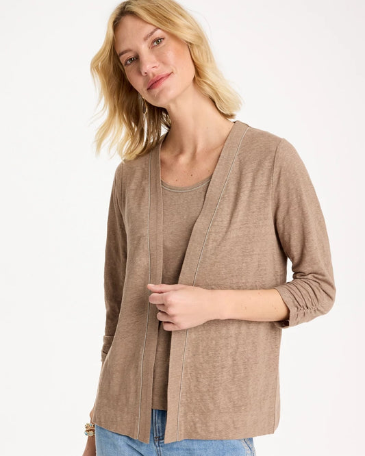 Chico's Linen Open Front Cardigan Topaz Smoke