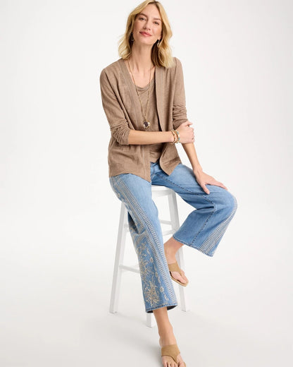 Chico's Linen Open Front Cardigan Topaz Smoke