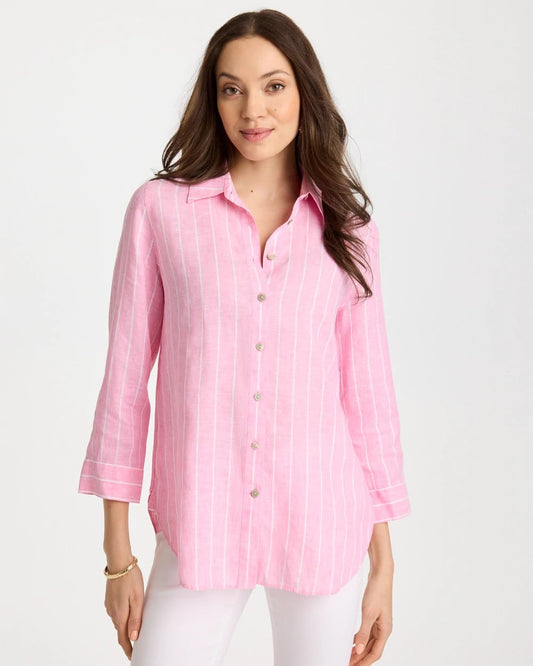 Chico's No Iron™ Linen Striped Shirt Pink Pansy