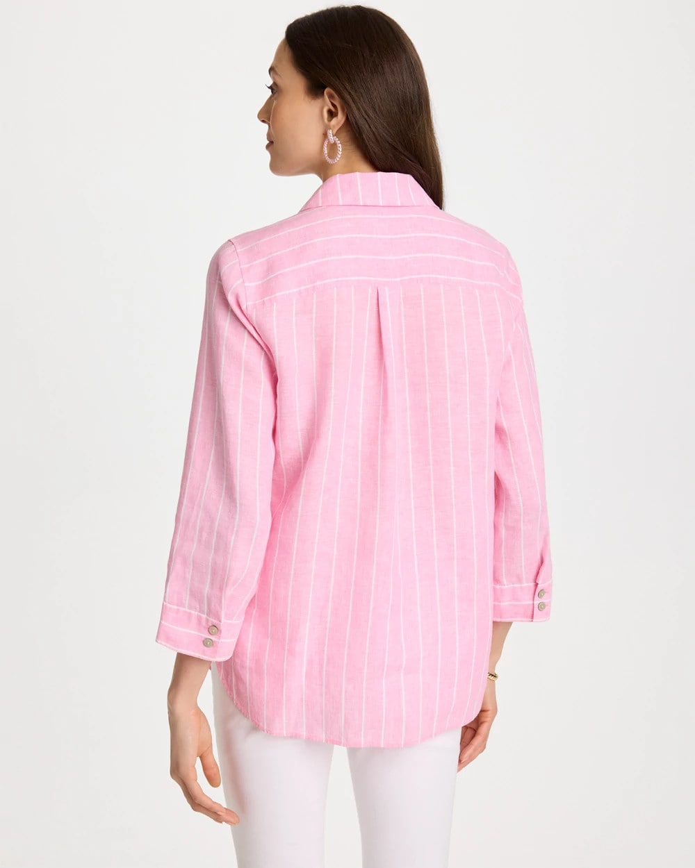Chico's No Iron™ Linen Striped Shirt Pink Pansy
