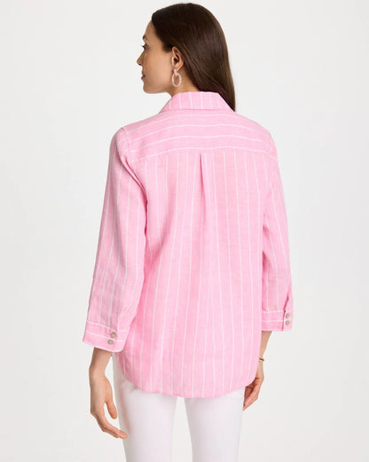 Chico's No Iron™ Linen Striped Shirt Pink Pansy