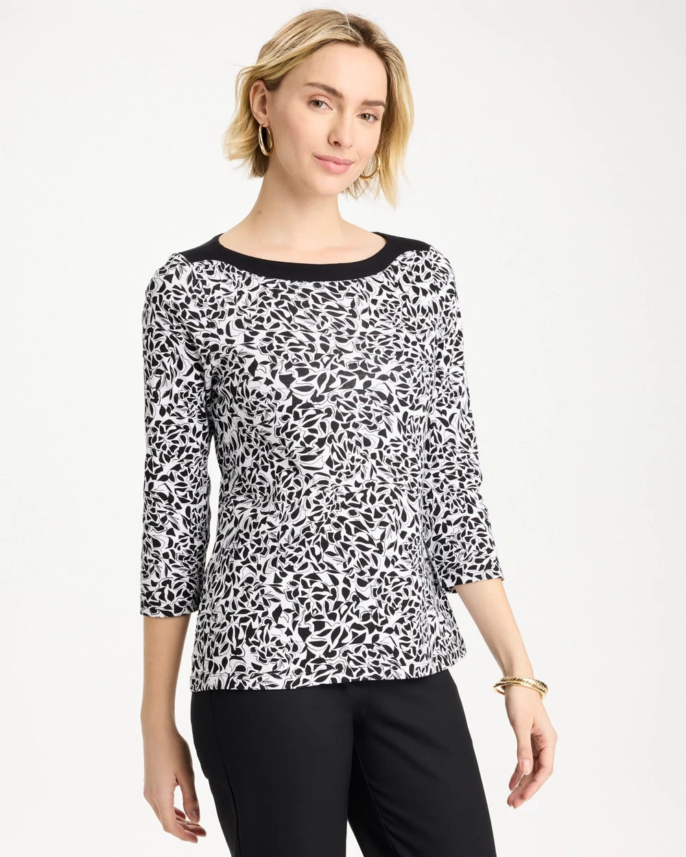 Chico's Fauna Pima 3/4 Sleeve Tee Black
