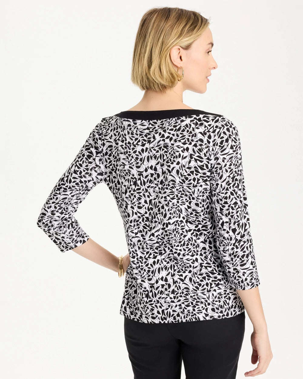 Chico's Fauna Pima 3/4 Sleeve Tee Black
