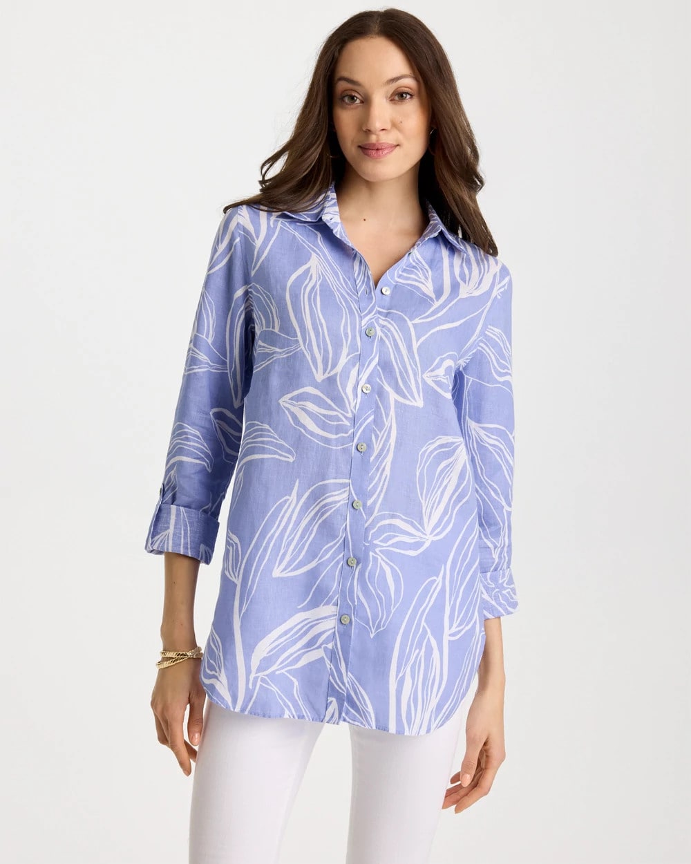 Chico's No Iron™ Printed Linen Tunic Blue Orchid