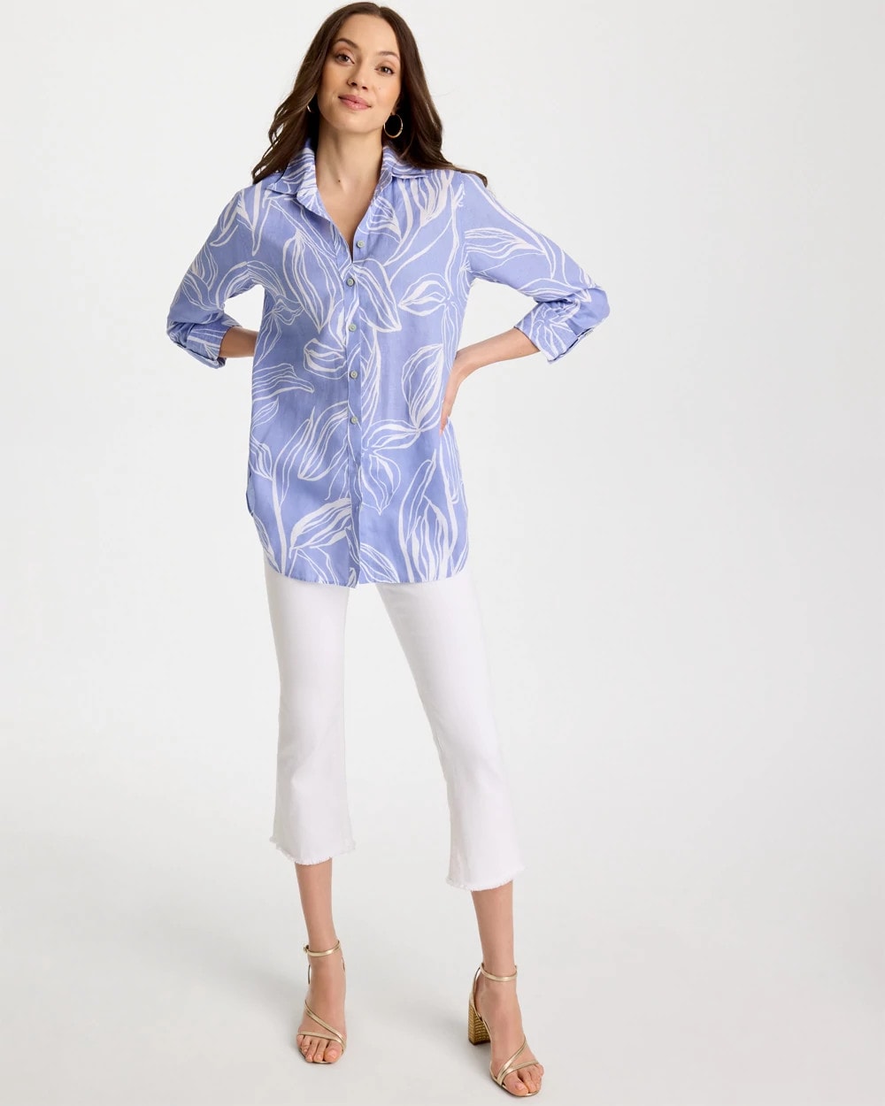 Chico's No Iron™ Printed Linen Tunic Blue Orchid