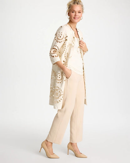 Chico's Long Faux Leather Kimono Ecru