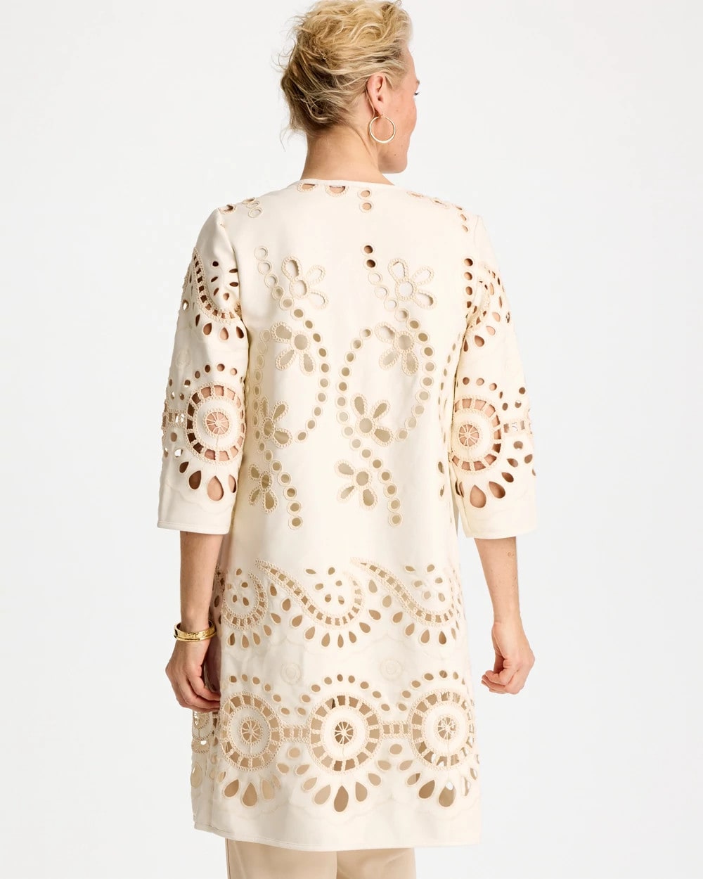 Chico's Long Faux Leather Kimono Ecru