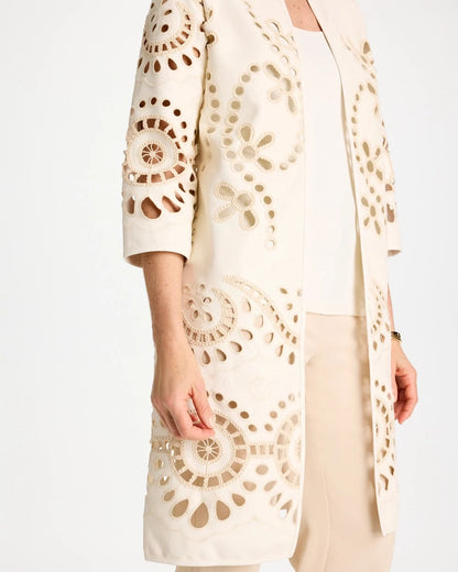 Chico's Long Faux Leather Kimono Ecru