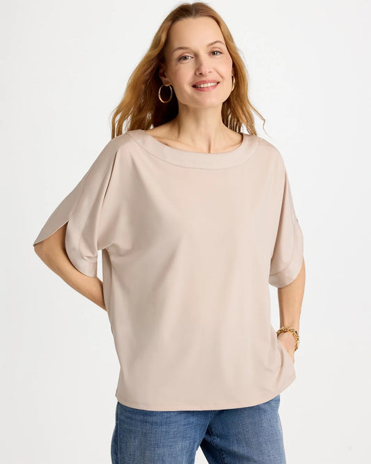 Chico's Jersey & Satin Dolman Tee Smokey Taupe