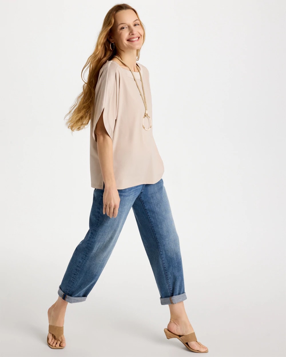 Chico's Jersey & Satin Dolman Tee Smokey Taupe