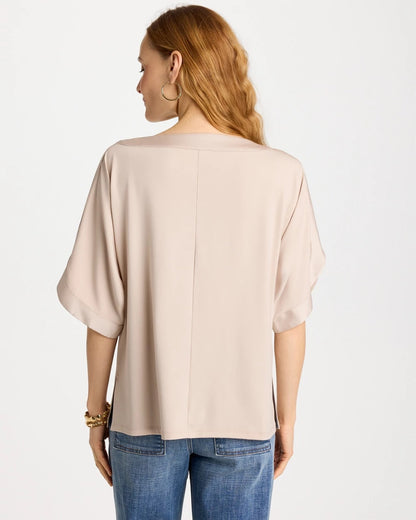 Chico's Jersey & Satin Dolman Tee Smokey Taupe