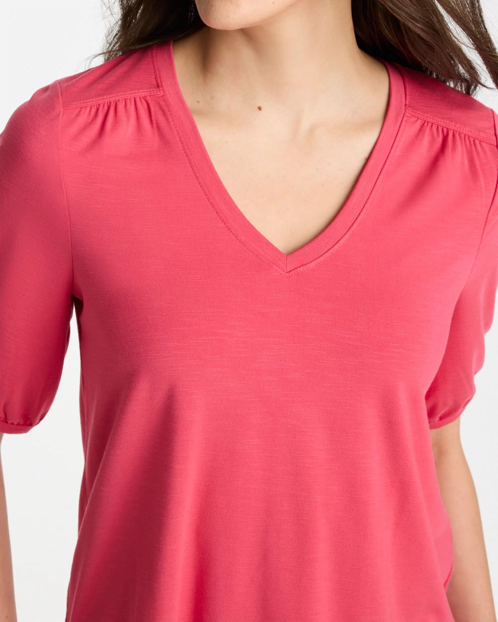 Chico's Shirred Elbow Sleeve Tee Hot Honeysuckle