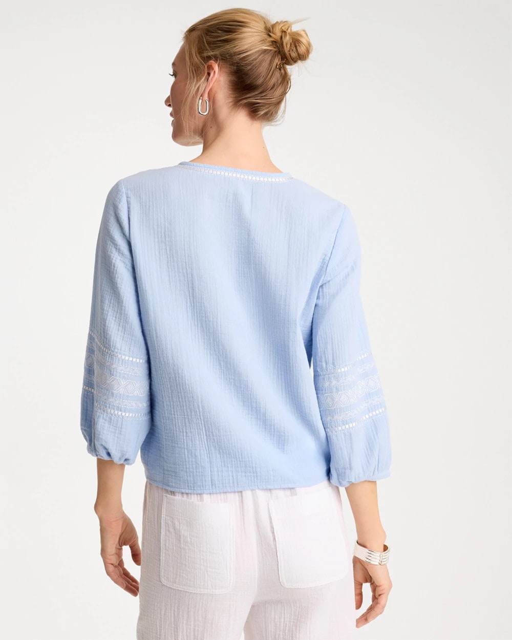 Chico's Cotton Gauze Tie-Front Blouse Blue Haven