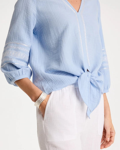 Chico's Cotton Gauze Tie-Front Blouse Blue Haven