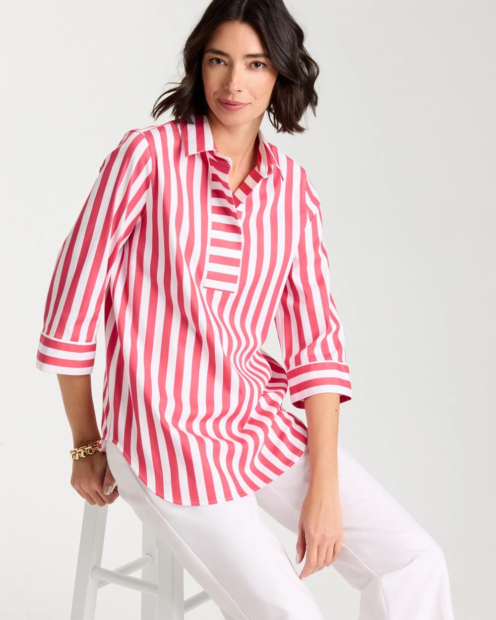 Chico's No Iron™ Striped Stretch Tunic Hot Honeysuckle
