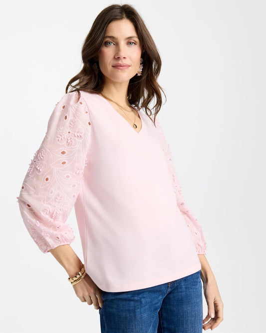 Chico's Floral Eyelet Sleeve Tee Sweet Blossom