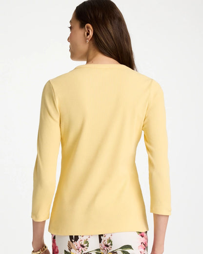 Chico's Ribbed Button Crewneck Tee Golden Haze