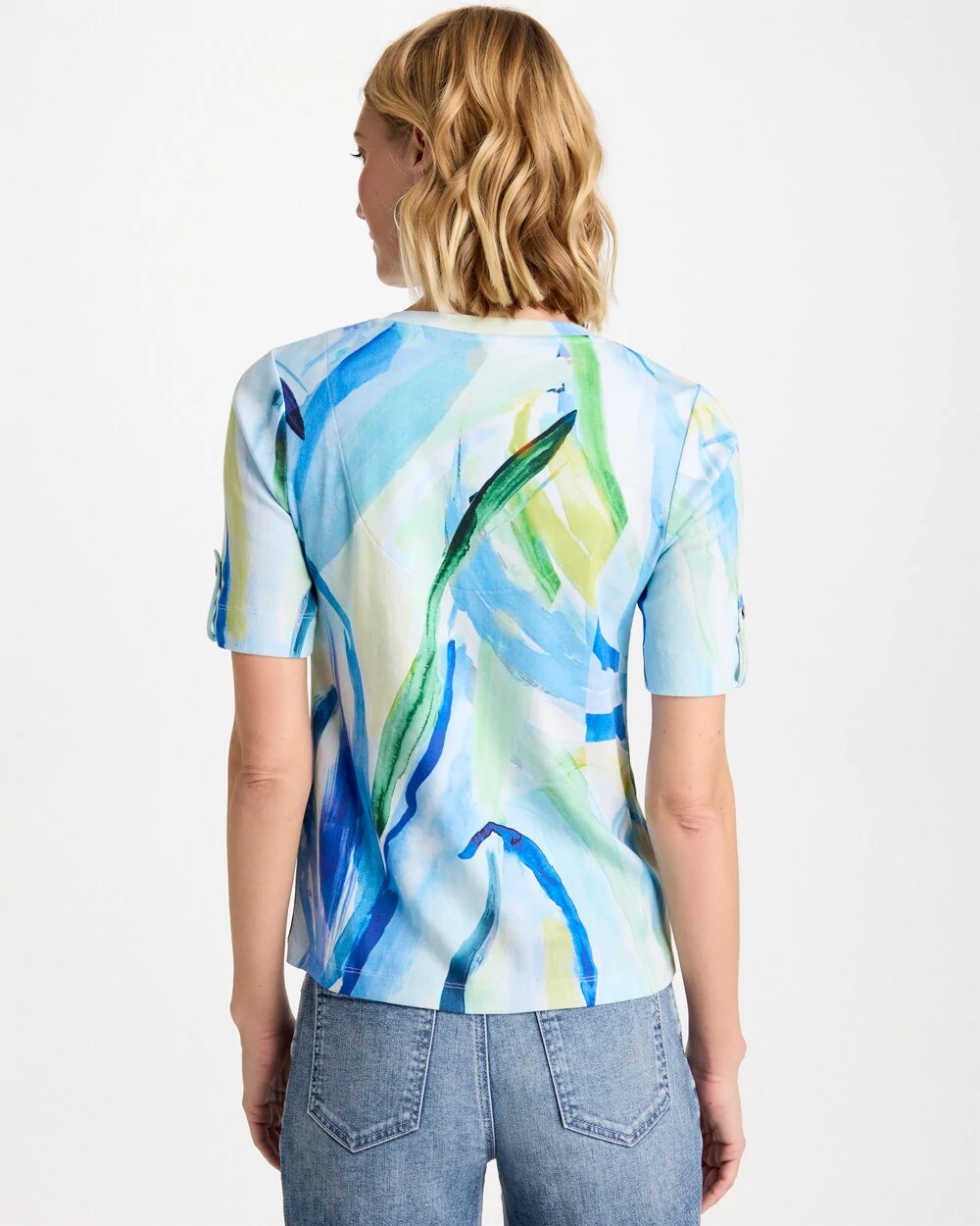 Chico's Printed Pima V-Neck Tee Amparo Blue