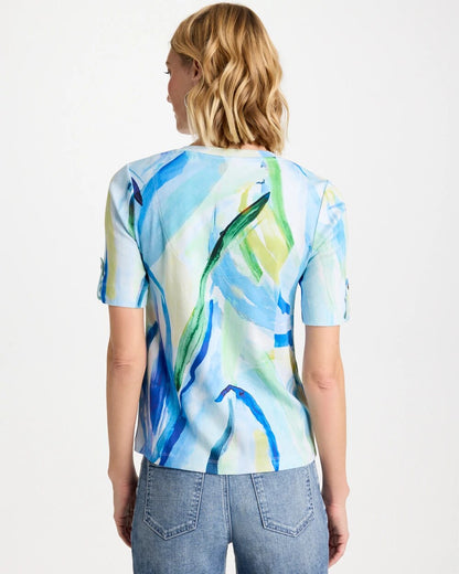 Chico's Printed Pima V-Neck Tee Amparo Blue