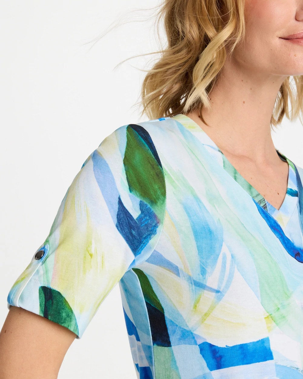 Chico's Printed Pima V-Neck Tee Amparo Blue
