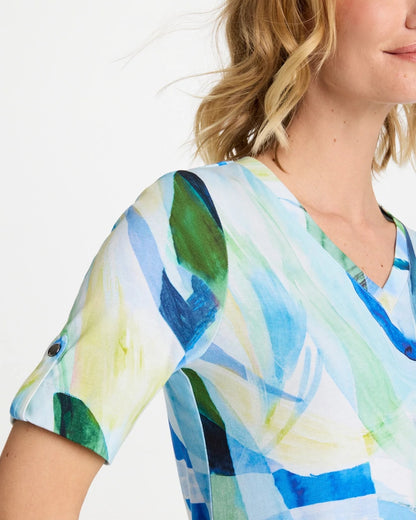 Chico's Printed Pima V-Neck Tee Amparo Blue