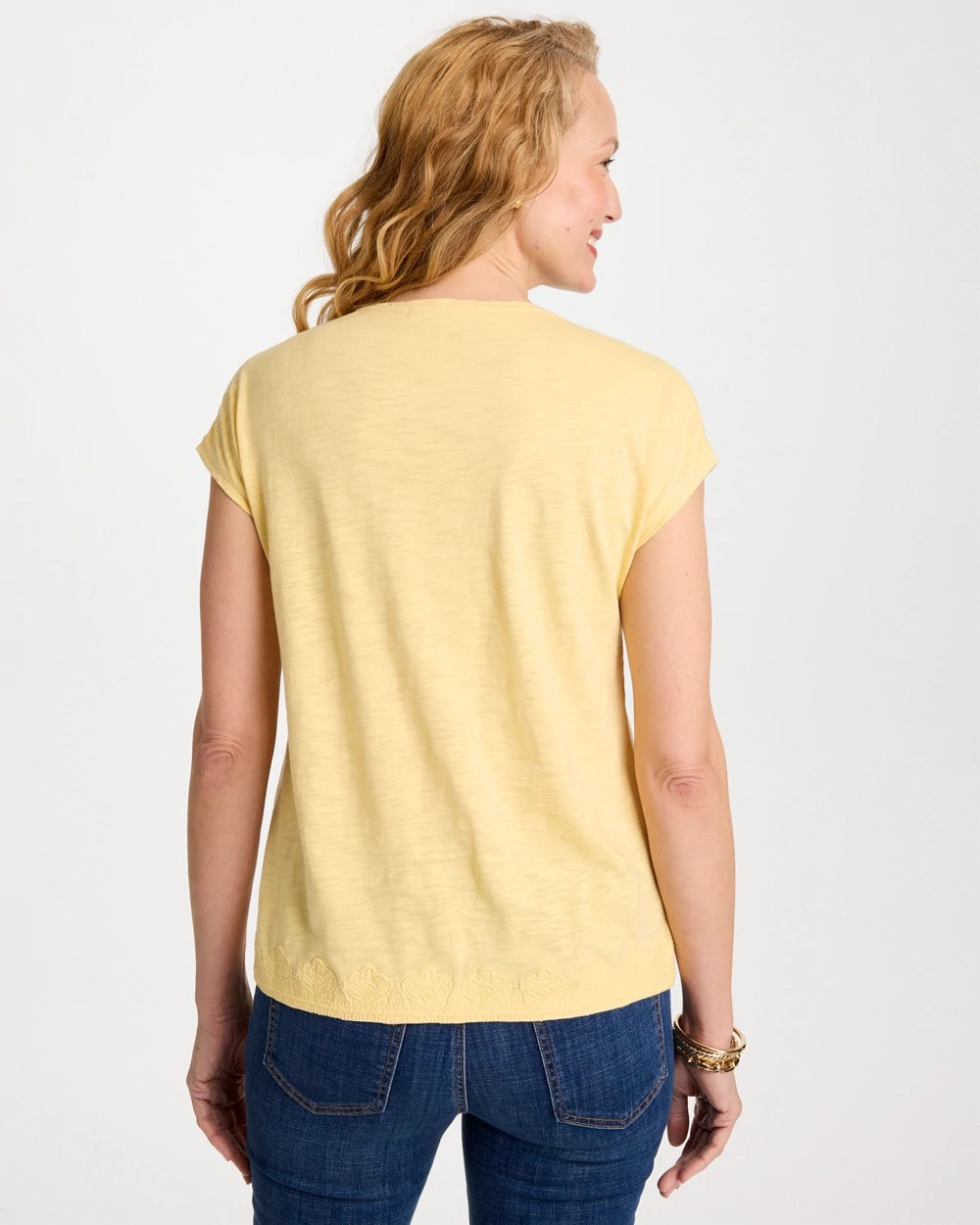 Chico's Monochrome Embroidered Cap-Sleeve Tee Golden Haze