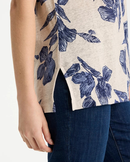 Chico's Floral Linen Dolman Tee River Rock