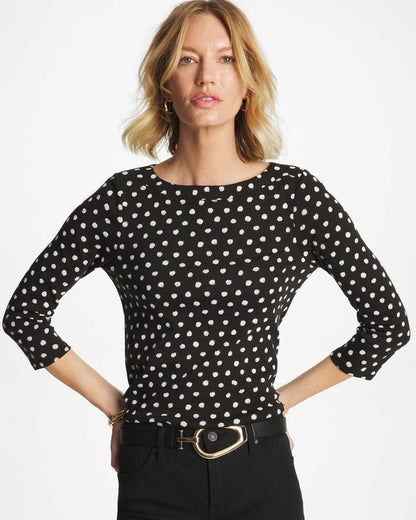 Chico's Polka Dot Pima 3/4 Sleeve Tee Black