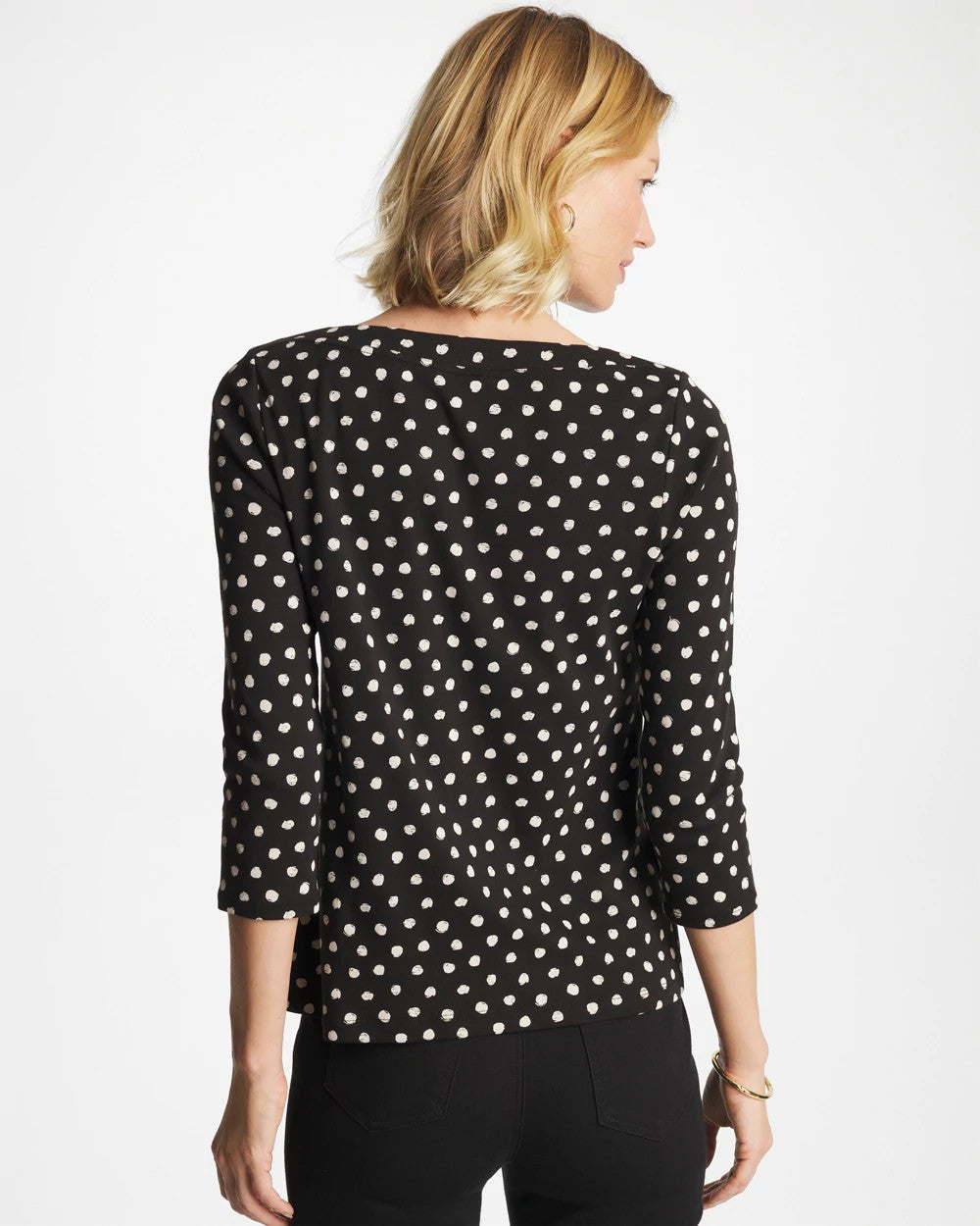 Chico's Polka Dot Pima 3/4 Sleeve Tee Black