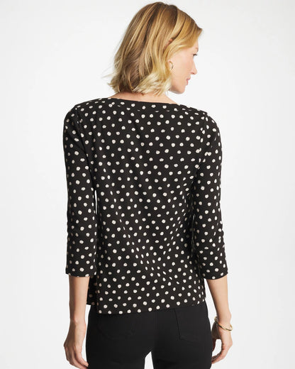 Chico's Polka Dot Pima 3/4 Sleeve Tee Black