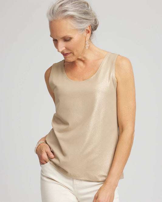 Chico's Foiled Microfiber Tank Champagne