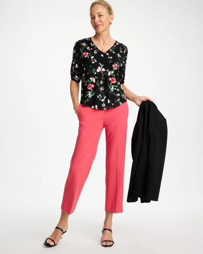 Chico's Kyoto Shirred Elbow Sleeve Tee Black