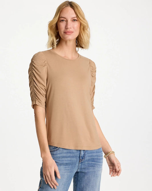 Chico's Touch of Cool™ Ruched Sleeve Knit Tee Cattail Brown