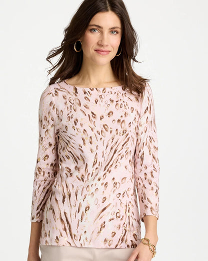 Chico's Animal Foiled Pima 3/4 Sleeve Tee Alabaster