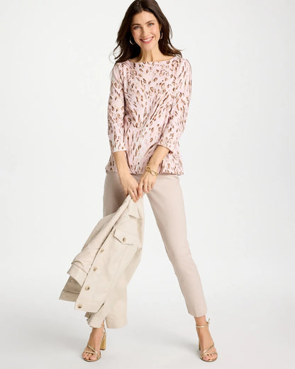 Chico's Animal Foiled Pima 3/4 Sleeve Tee Alabaster