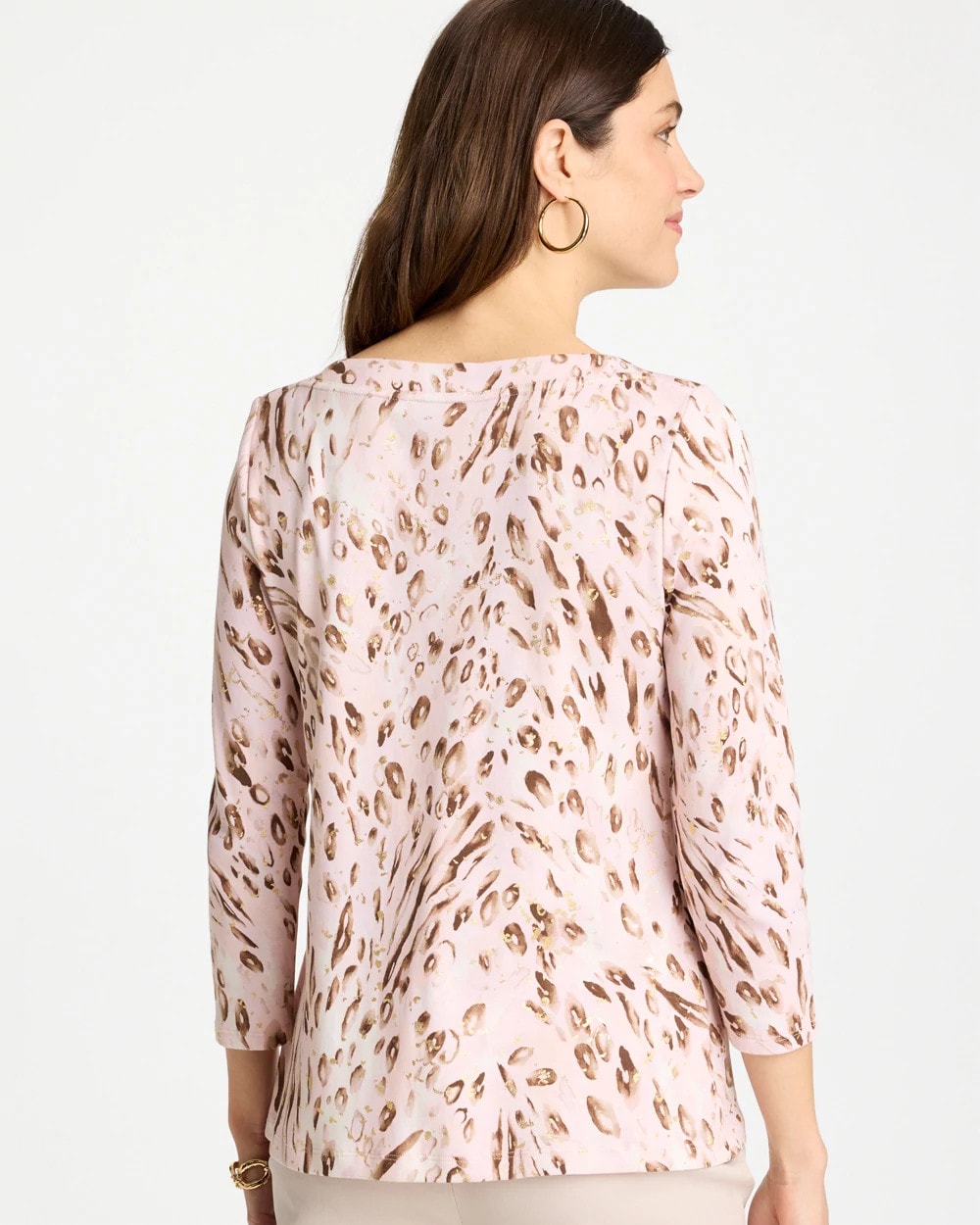 Chico's Animal Foiled Pima 3/4 Sleeve Tee Alabaster