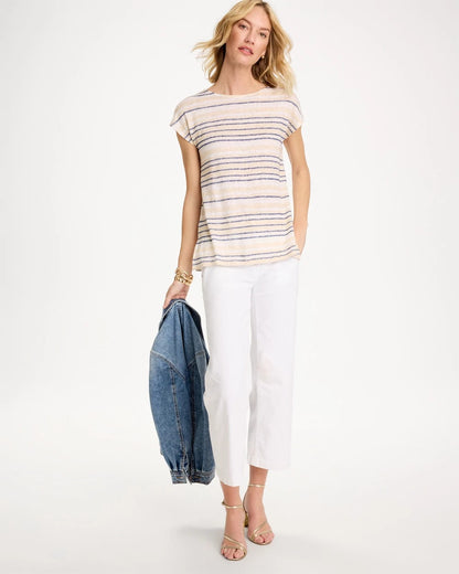 Chico's Striped Linen Dolman Tee Passport Blue