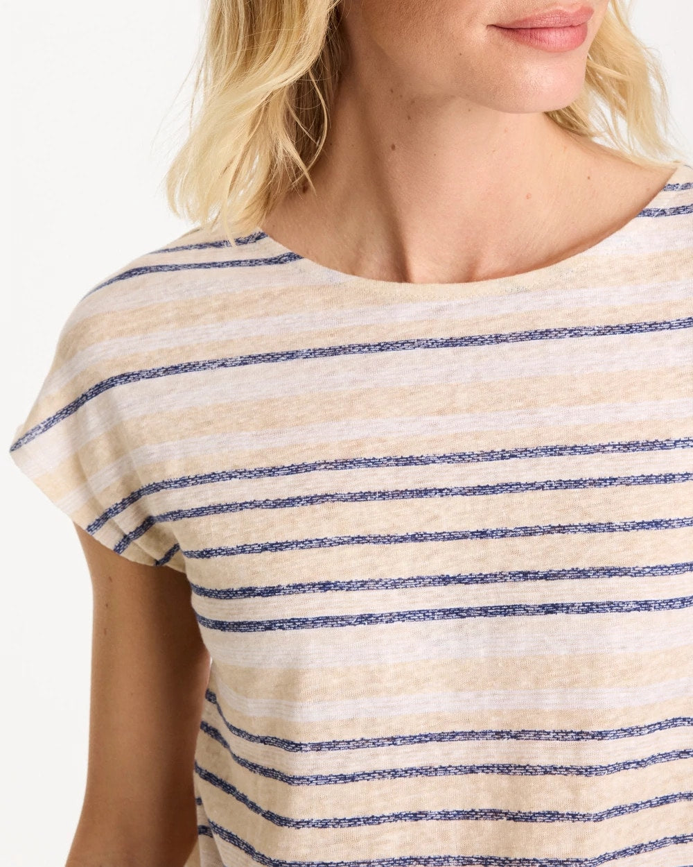 Chico's Striped Linen Dolman Tee Passport Blue