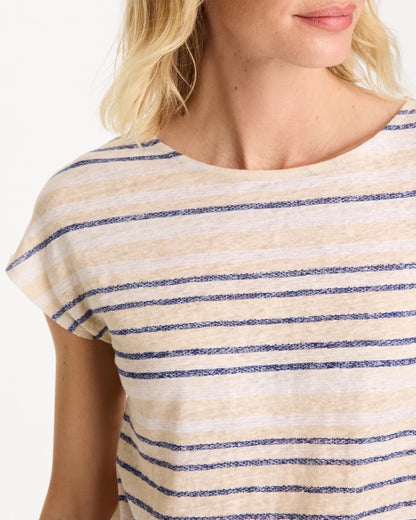 Chico's Striped Linen Dolman Tee Passport Blue