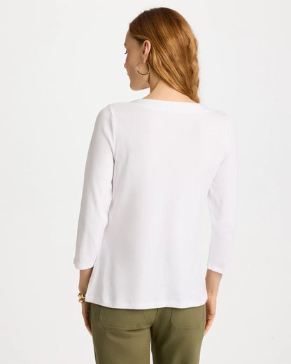 Chico's Embroidered Pima 3/4 Sleeve Tee Alabaster