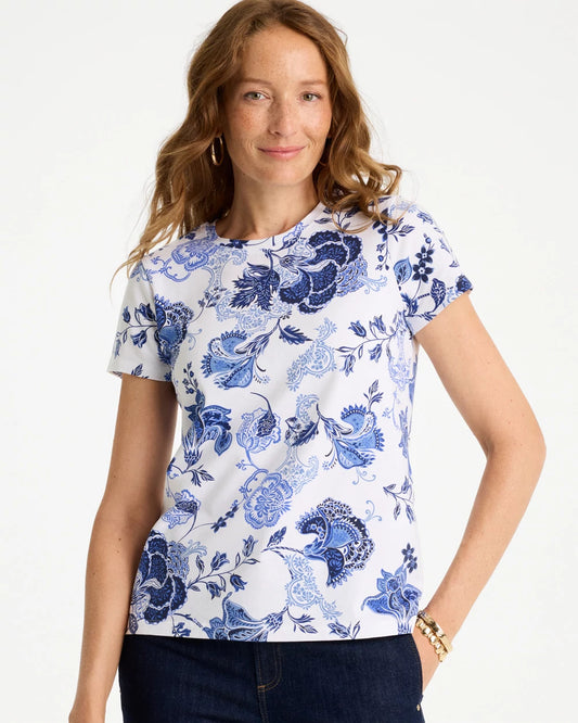Chico's Jolene Cotton Stretch Cap Sleeve Tee Passport Blue