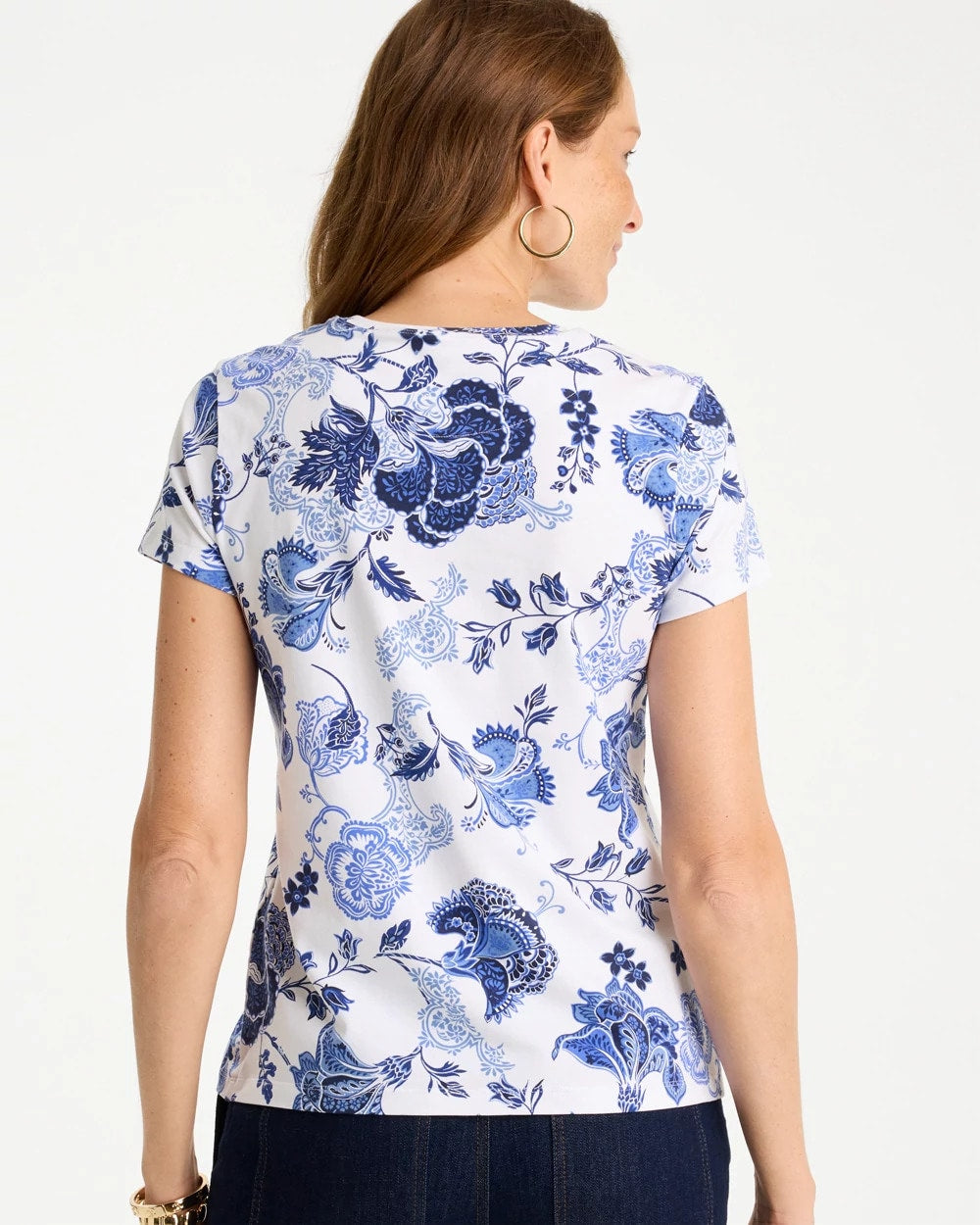 Chico's Jolene Cotton Stretch Cap Sleeve Tee Passport Blue