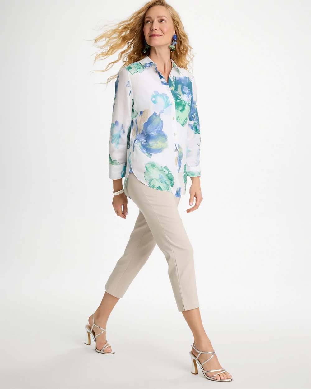 Chico's No Iron™ Printed Linen Shirt Passport Blue
