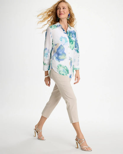 Chico's No Iron™ Printed Linen Shirt Passport Blue
