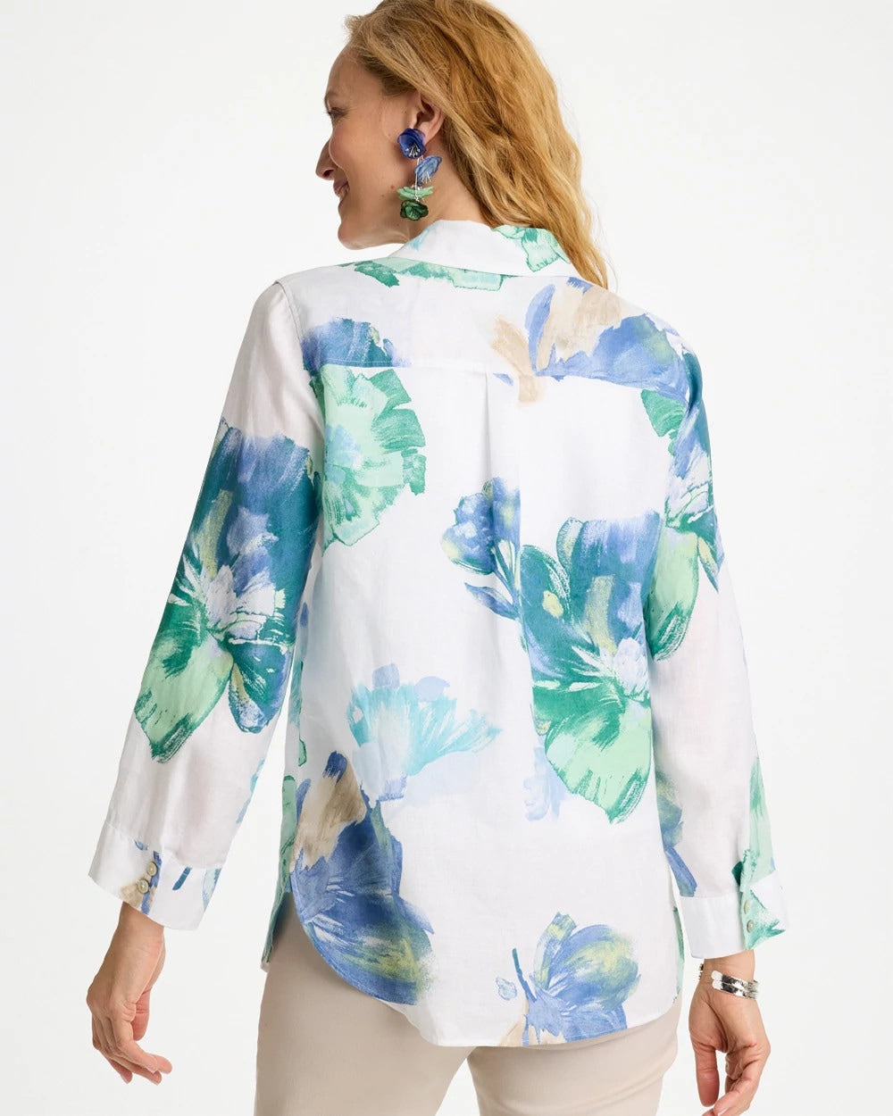 Chico's No Iron™ Printed Linen Shirt Passport Blue