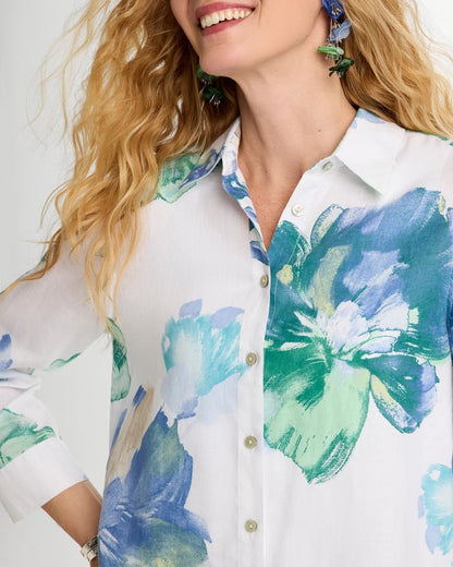 Chico's No Iron™ Printed Linen Shirt Passport Blue