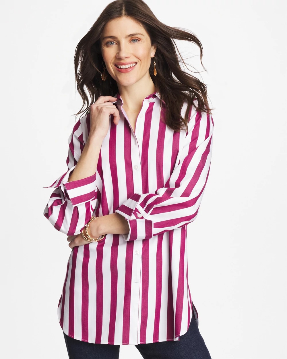 Chico's No Iron™ Stretch Striped Shirt Gladiolus