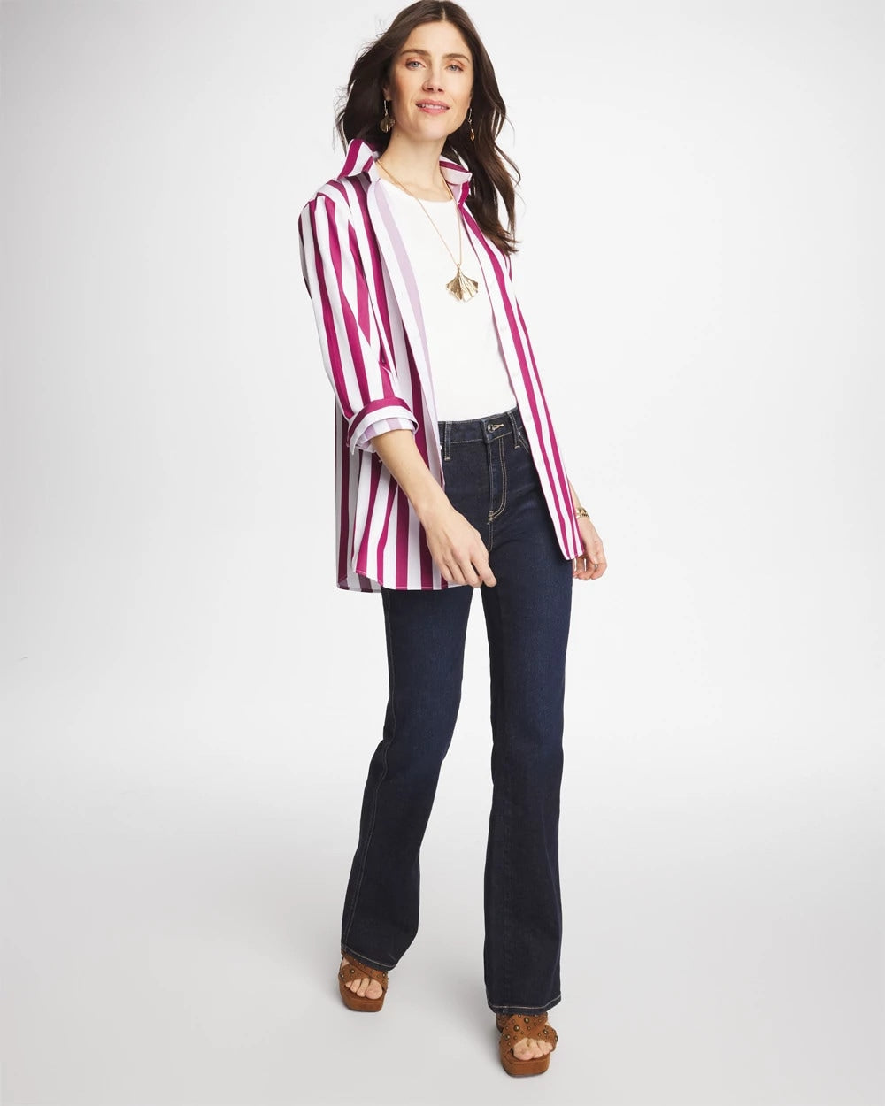 Chico's No Iron™ Stretch Striped Shirt Gladiolus