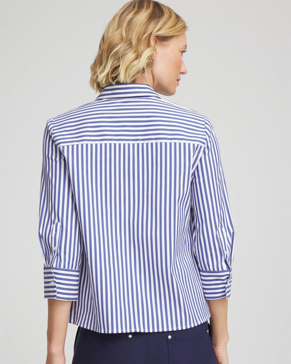 Chico's Stripe Mixing Poplin Shirt Hidden Sapphire
