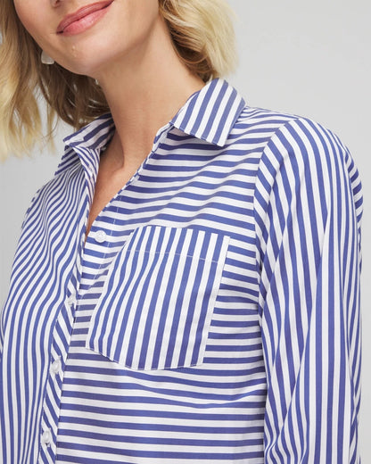 Chico's Stripe Mixing Poplin Shirt Hidden Sapphire